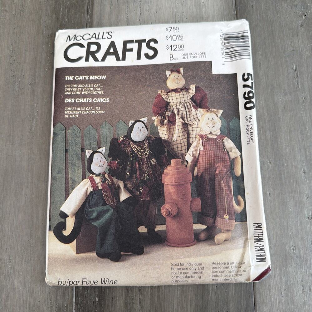Vintage McCall’s Crafts Cat’s Meow pattern 5790 Uncut Factory Folded